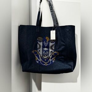 Elegant Denim Tote Bag with Embellished Design